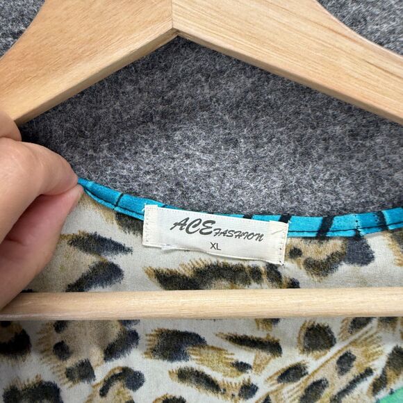 ACE Fashion Dress Women XL Brown Animal Print Maxi Long V-Neck Sleeveless Casual - Picture 3 of 6